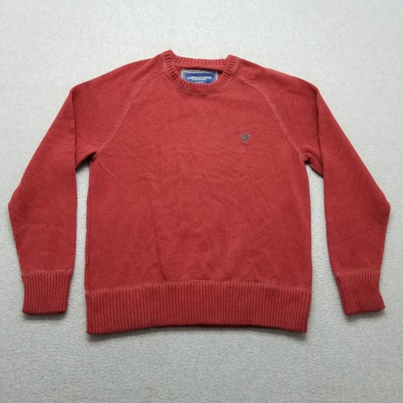American Eagle Sweater Mens Large Red Pullover Crew Neck Casual - Picture 1 of 12